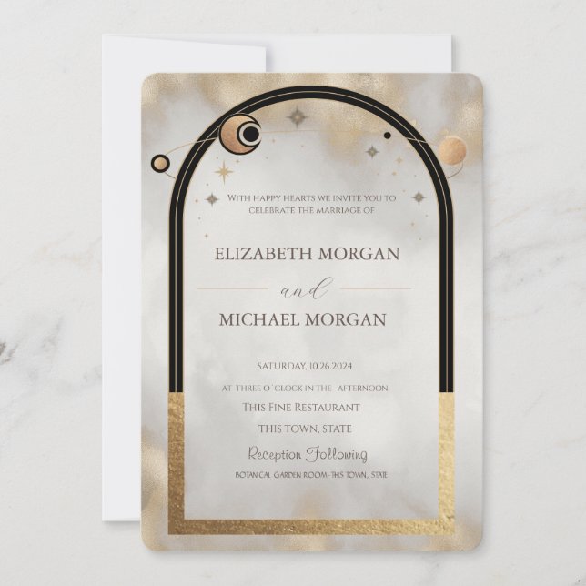 Celestial Gold Sun And Moon Galaxy Wedding   Invitation (Front)