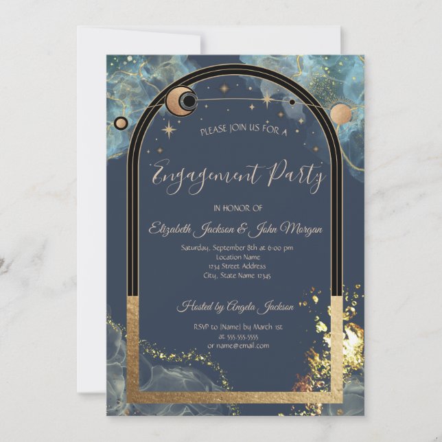 Celestial Gold Sun And Moon Gold Glitter Invitation (Front)