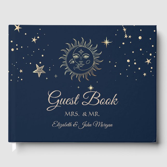 Celestial Gold Sun And Moon  Guest Book (Front)