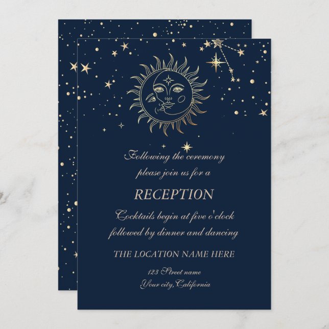 Celestial Gold Sun And Moon  Invitation (Front/Back)