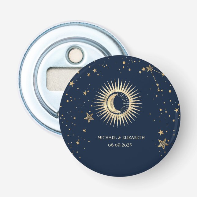 Celestial Gold Sun And Moon Stars Bottle Opener (Front)