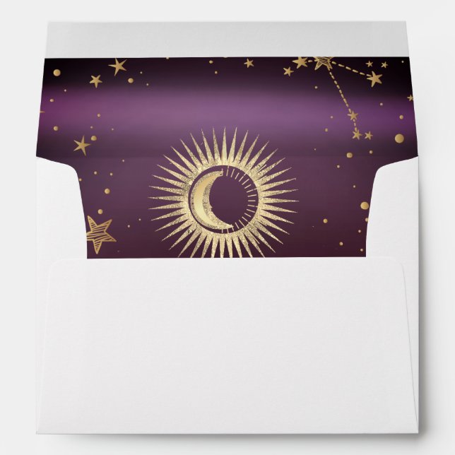 Celestial Gold Sun And Moon Stars Burgundy Envelope (Back (Bottom))