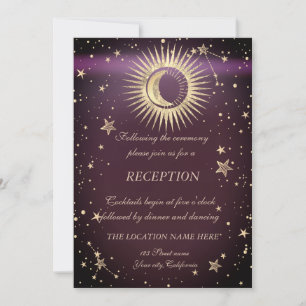Celestial Gold Sun And Moon Stars Burgundy Invitation