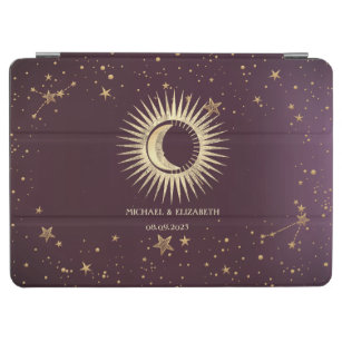 Celestial Gold Sun And Moon Stars Burgundy iPad Air Cover