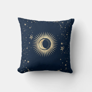 Celestial Gold Sun And Moon Stars  Cushion