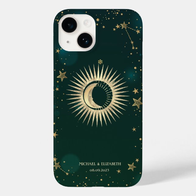 Celestial Gold Sun And Moon Stars Green Case-Mate iPhone Case (Back)