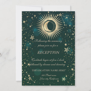 Celestial Gold Sun And Moon Stars Green Invitation