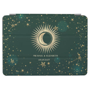 Celestial Gold Sun And Moon Stars Green iPad Air Cover