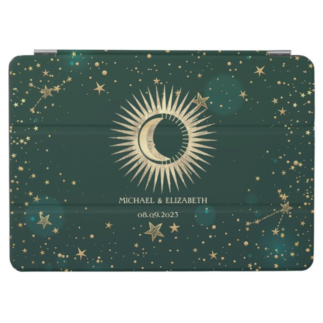 Celestial Gold Sun And Moon Stars Green iPad Air Cover (Horizontal)