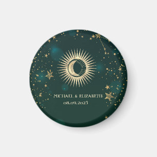 Celestial Gold Sun And Moon Stars Green Magnet