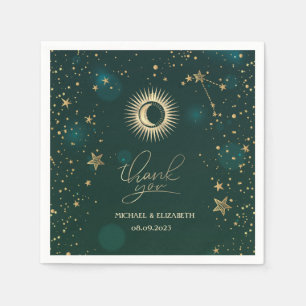 Celestial Gold Sun And Moon Stars Green Napkin