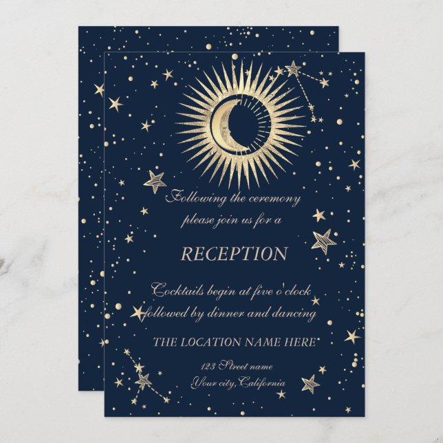Celestial Gold Sun And Moon Stars Invitation (Front/Back)