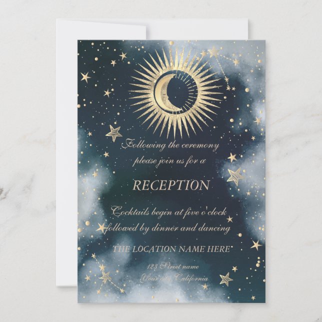 Celestial Gold Sun And Moon Stars Night Sky Invitation (Front)