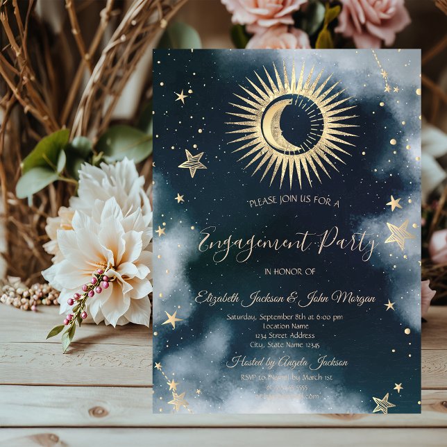 Celestial Gold Sun And Moon Stars Night Sky Invitation (Creator Uploaded)