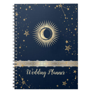 Celestial Gold Sun And Moon Stars Notebook