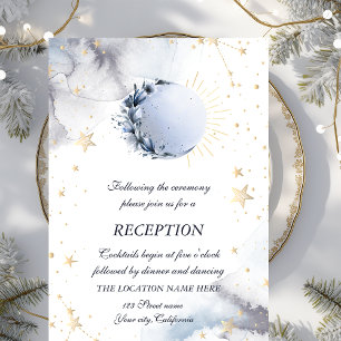 Celestial Gold Sun,Blue Moon,Gold Stars  Invitation