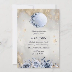 Celestial Gold Sun,Blue Moon Roses Gold Stars  Invitation