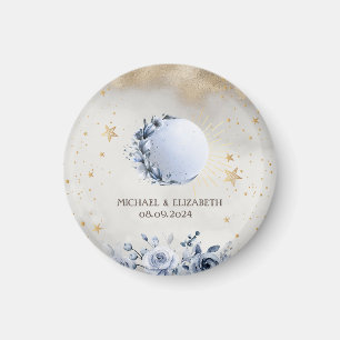 Celestial Gold Sun,Blue Moon Roses Gold Stars  Magnet