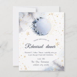 Celestial Gold Sun,Blue Moon,Stars Invitation