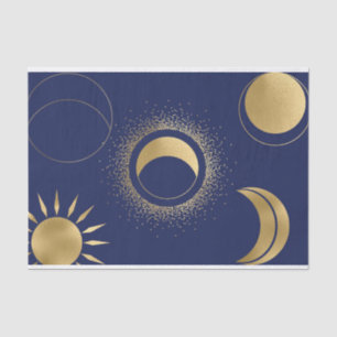 Celestial gold sun moon phases eclipse purple blue tissue paper