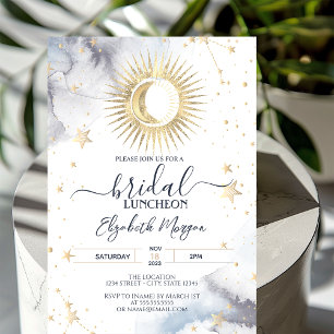 Celestial Gold Sun,Moon,Stars Bridal Luncheon Invitation