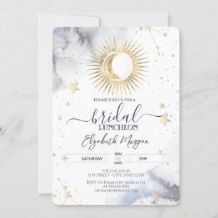 Celestial Gold Sun,Moon,Stars Bridal Luncheon Invitation