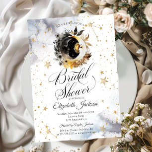 Celestial Gold Sun,Moon,Stars Flower Bridal Shower Invitation