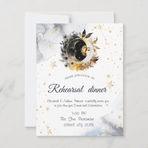 Celestial Gold Sun,Moon,Stars Flowers Invitation