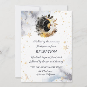 Celestial Gold Sun,Moon,Stars Flowers Invitation