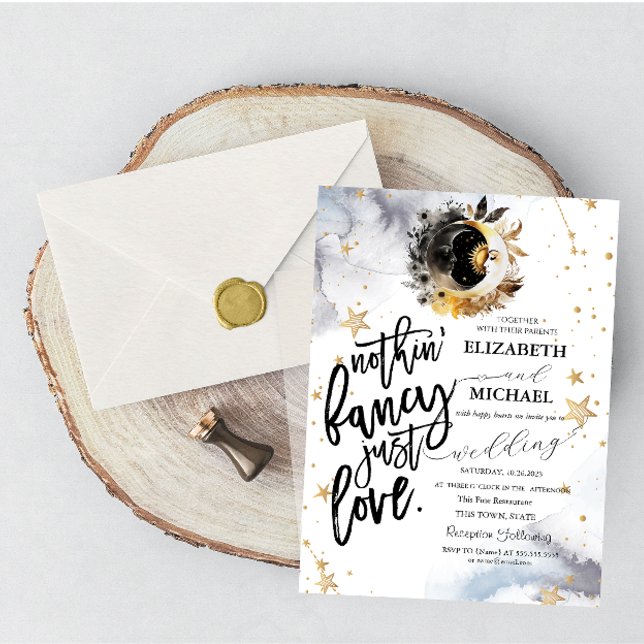 Celestial Gold Sun,Moon,Stars Flowers Wedding  Invitation (Creator Uploaded)