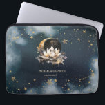 Celestial Gold Sun,Moon,Stars Lotus Night Sky Laptop Sleeve<br><div class="desc">Celestial gold sun and moon,  lotus and stars on a watercolor night sky background.</div>