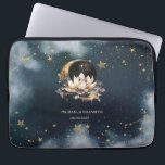 Celestial Gold Sun,Moon,Stars Lotus Night Sky Laptop Sleeve<br><div class="desc">Celestial gold sun and moon,  lotus and stars on a watercolor night sky background.</div>