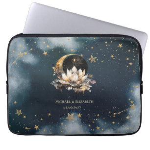 Celestial Gold Sun,Moon,Stars Lotus Night Sky Laptop Sleeve