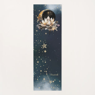 Celestial Gold Sun,Moon,Stars Lotus Night Sky Yoga Mat