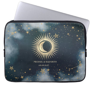 Celestial Gold Sun,Moon,Stars Night Sky Laptop Sleeve
