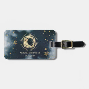 Celestial Gold Sun,Moon,Stars Night Sky Luggage Tag