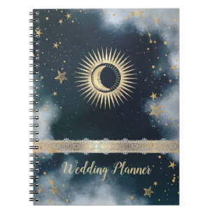 Celestial Gold Sun,Moon,Stars Night Sky Notebook