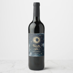 Celestial Gold Sun,Moon,Stars Night Sky  Wine Label