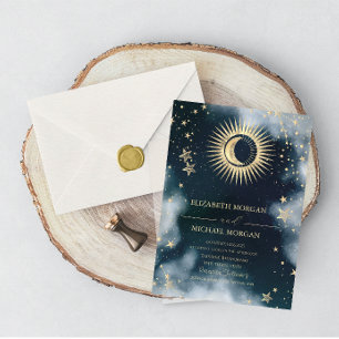Celestial Gold Sun,Moon,Stars Sky Wedding  Invitation