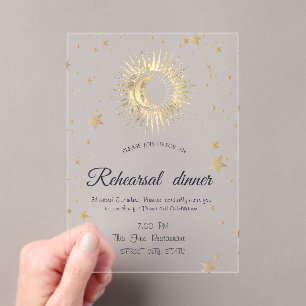 Celestial Gold Sun,Moon,Stars Watercolor Acrylic Invitations