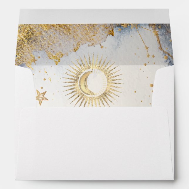 Celestial Gold Sun,Moon,Stars Watercolor  Envelope (Back (Bottom))