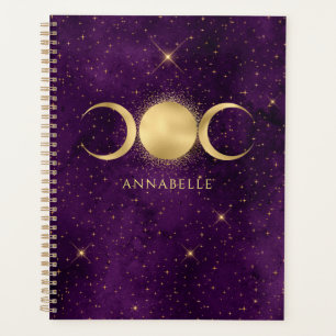 Celestial Gold Triple Moon Purple Personalised Planner