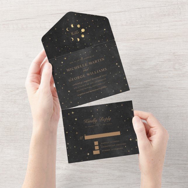 Celestial Gold Wedding All In One Invitation (Tearaway)