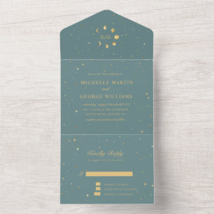 Celestial Gold Wedding All In One Invitation