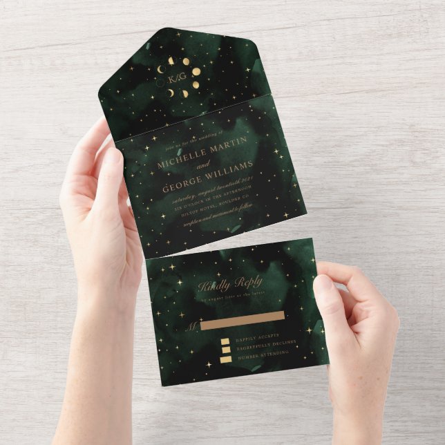 Celestial Gold Wedding All In One Invitation (Tearaway)