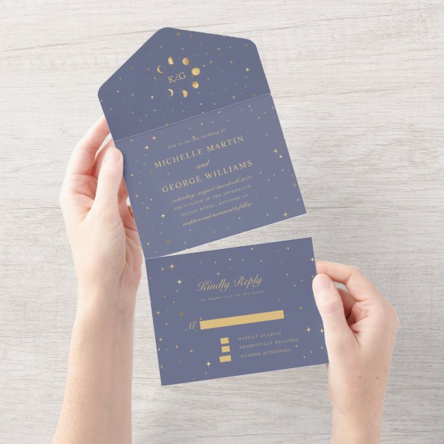 celestial gold wedding ( no ENV needed) All In One Invitation (Tearaway)