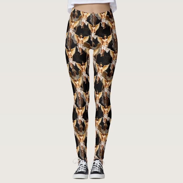 Celestial Golden Angels Pattern Design  Leggings (Front)