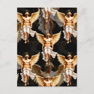 Celestial Golden Angels Pattern Design Postcard