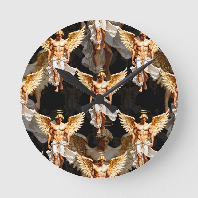 Celestial Golden Angels Pattern Design  Round Clock (Front)