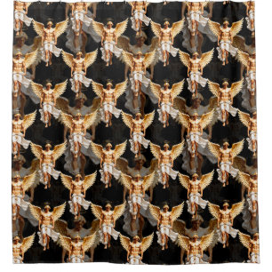 Celestial Golden Angels Pattern Design Shower Curtain